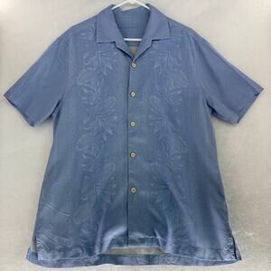 Tommy Bahama Maui Border Men's 100% Silk Short Sleeve Camp Shirt Blue Size M